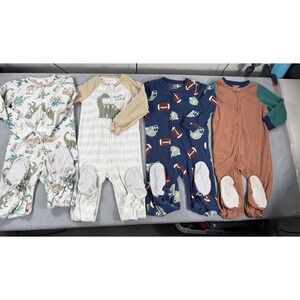 Lot of 4 Kids Headquarters Carters Footed Pajama Boys Sleeper Football Dinosaur
